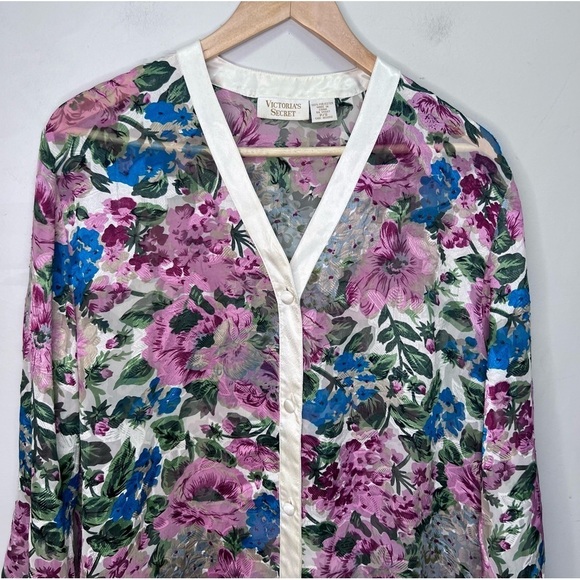 Victoria's Secret Gold Label Vintage Floral Shirt Dress Pajama Pink Size Small - Picture 2 of 15